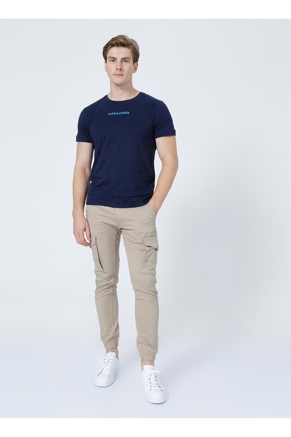 12193754_jpstpaul Jjflake Akm 542 Mid Waist Normal Fit Plain Cream Men's Cargo Pants