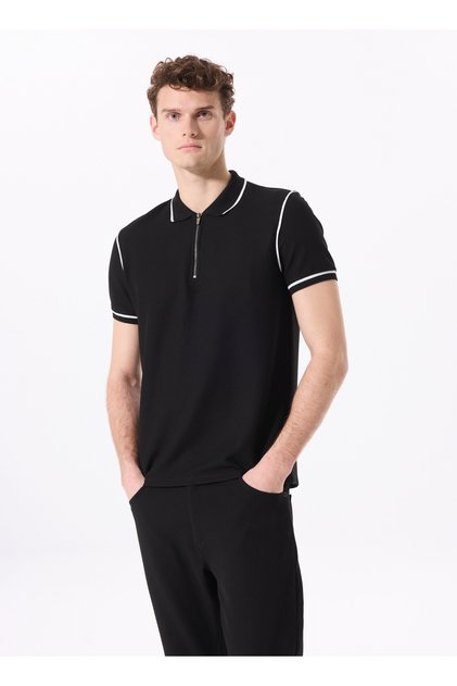 Siyah Erkek Basic Jakarlı Polo T-Shirt VIDAR