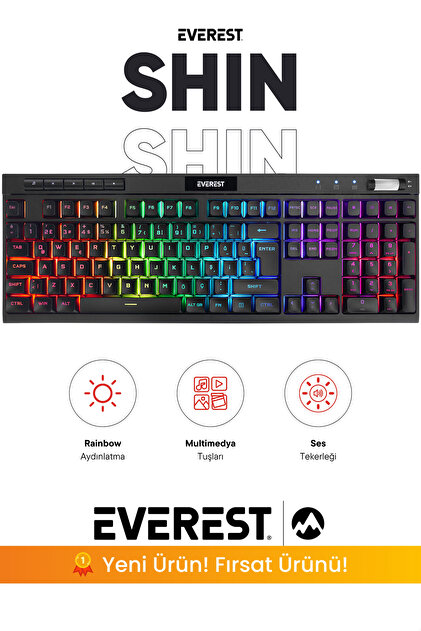 Everest KB-68 Shin Siyah Rainbow Q Membrane Klavye Gaming Klavye