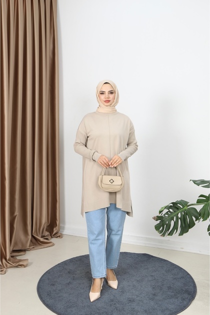 Ribbed Mercerized Tunic with Sleeves