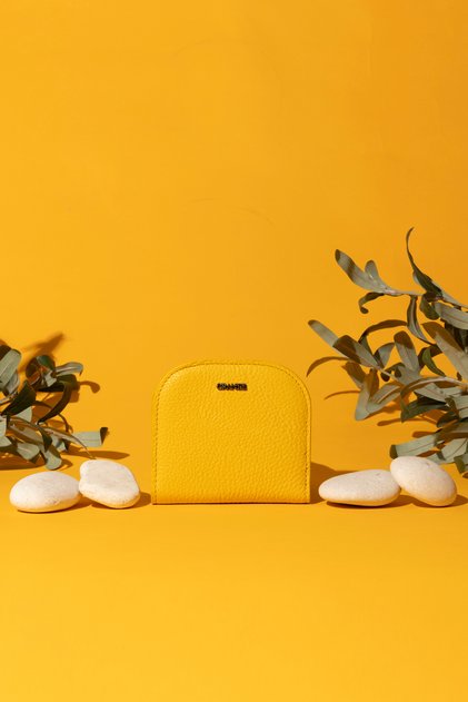 2817 Genuine Leather Oval Design Minimal Wallet Flother Yellow