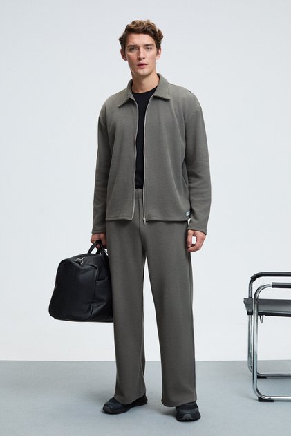 Lachlan Men's Waffle Special Textured Corduroy Dark Gray Pants with Decorative Labels