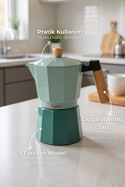 Taşev Bambum Garen Moka Pot 9 Fincan Su Yeşili - Fiyatı, Yorumları