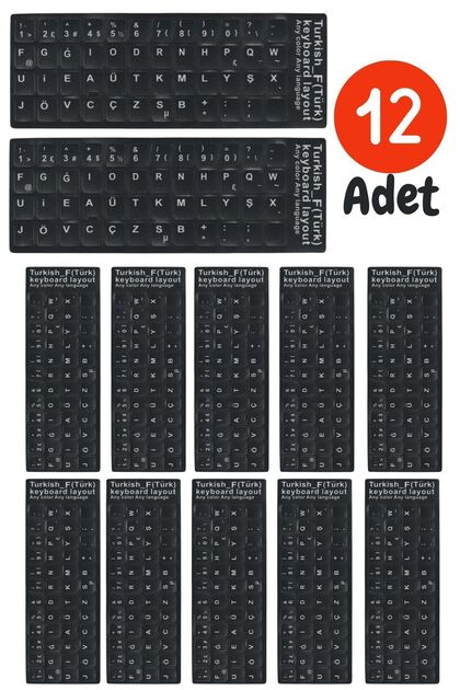 MF01 F Klavye Sticker 12 Adet-Laptop PC Uyumlu-Silinmez Yapışkanlı Türkçe F Klavye Etiketi