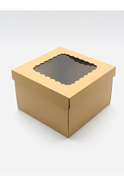 23x23x15 Kraft Pencereli Çok Amaçlı Kutu Karton Kutu Pasta Kutusu (10 Adet)