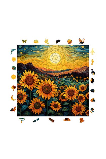 Wooden Puzzle - Evening in the Sunflower Field - 353 Pieces, 29X29 cm