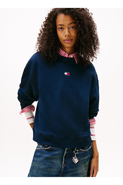 Tommy Jeans Bisiklet Yaka Düz Lacivert Kadın Sweatshırt TJW BXY