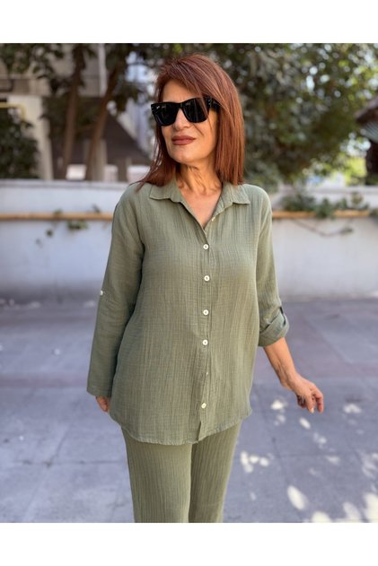 Müslin Yakalı Gömlek Haki