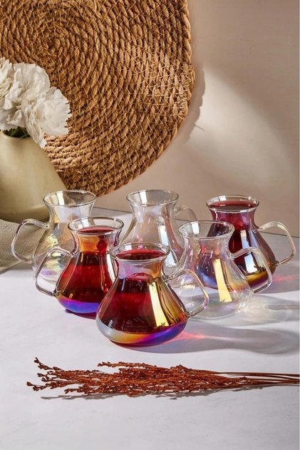 Ehl-I Keyf Luster 6-Piece Borosilicate Glass Tea Cup Set 200ml 16014