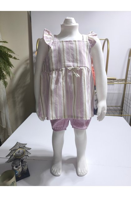 Eid Baby Girl Shorts Set %100 Cotton Muslin Style Design Premium, Lilac Peach