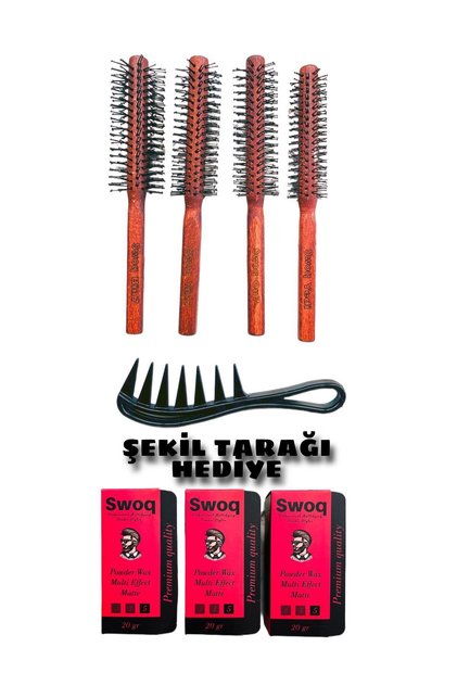 4-Piece Brush Set & 3X Hair Styling Powder Wax No:3 20Gr