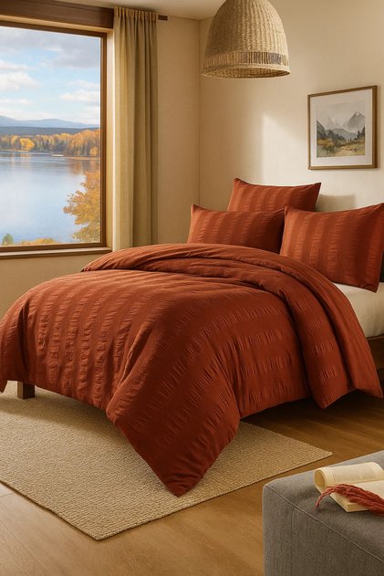 Seersucker Single Duvet Cover Set with Tile Box