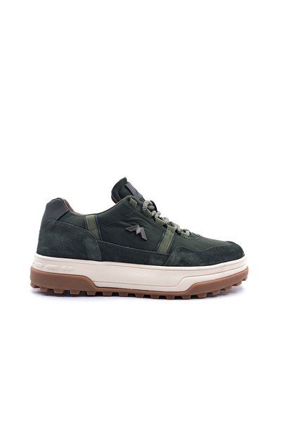 Genuine Suede Leather and Canvas Khaki Green Men's Sneaker Shoes