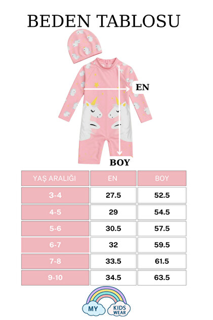 My Kids Wear Kız Cocuk Uzun Kollu ve Fermuarlı Mayo Takımı 3 -10
