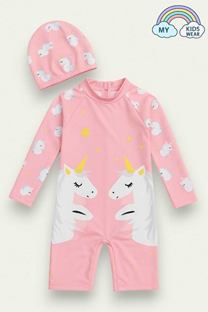♡[～3/25]My♡ My Kids Wear Kız Cocuk Uzun Kollu ve Fermuarlı Mayo Takımı 3 -10