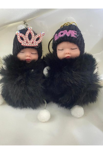 Black Colored Sleeping Baby Plush Keychain