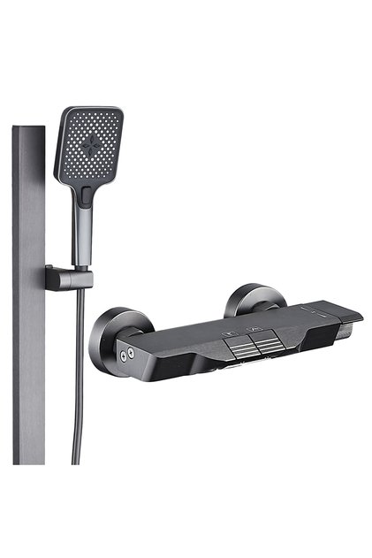 Set de duș La Brocca BAS005, 2 funcții, presiune înaltă, jet reglabil, negru mat