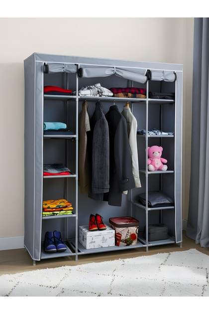 Asude Home Bez Dolap Ruba Çift Yandan Raflı Portatif Gardırop