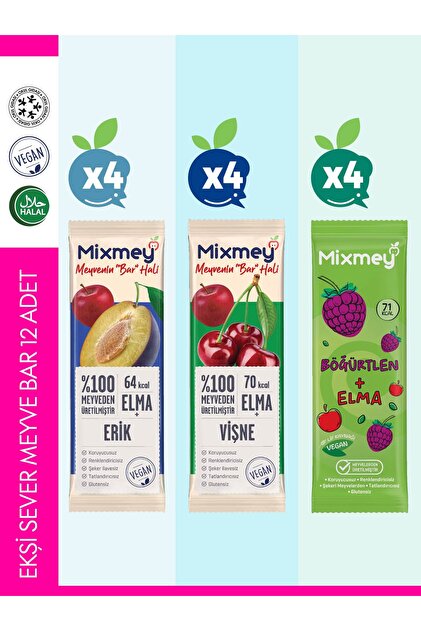 Mixmey Ekşi Sever Meyve Barı – 12 Adet | Sağlıklı Atıştırmalıklar