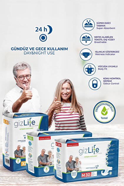 GIZLIFE Bel Bantlı Yetişkin Hasta Bezi Büyük Boy L 30 Adet