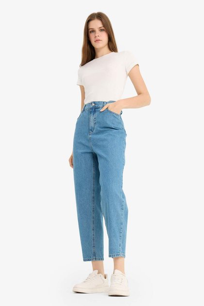 Paperbag High Waist Ankle Length Jean Washed Trousers F0578Ax25Au