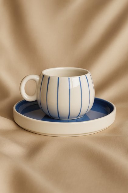Single Fine Line Detailed Ceramic Coffee Cup