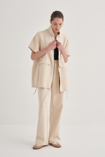 Kadın İnterlok Oversize Yelek Pantolon Takım Bej
