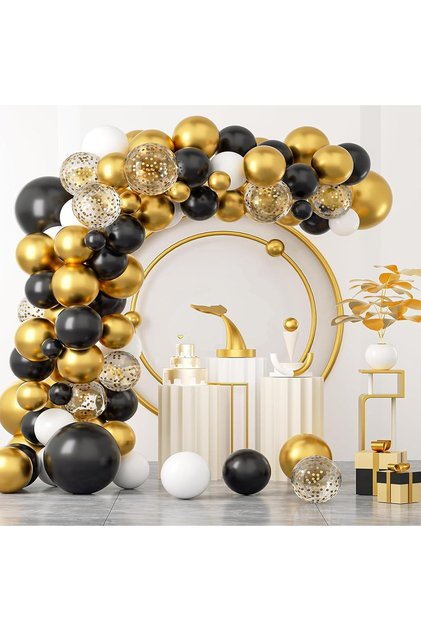 50Pcs Black Gold Transparent White Balloon Chain Set