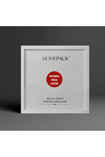 HOMEPACK 50X50 CM Beyaz Ahşap Çerçeveli Poster Çerçevesi, 3 Parça