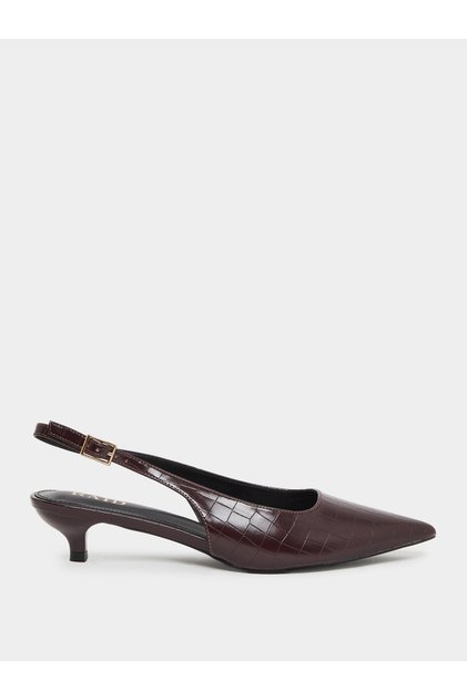 Zariya Brown Slingback Buckle Kitten Heel Shoes