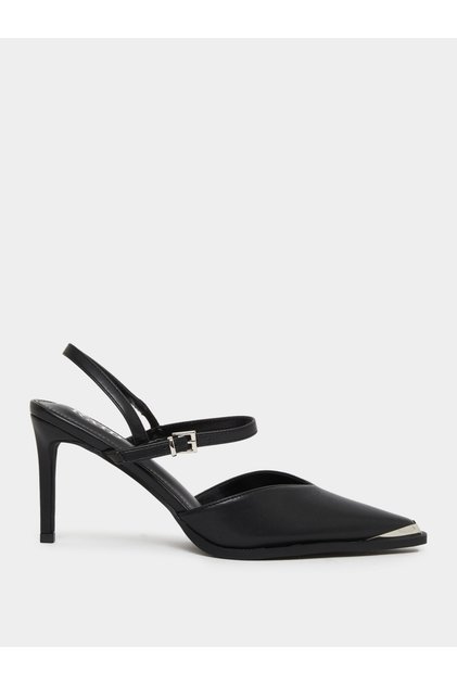 Maliya Black Pointed Toe Shoes with Metal Trim