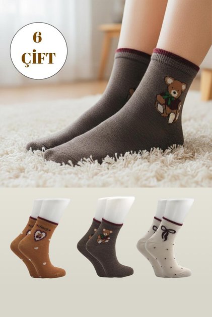 Women's Colorful Patterned Cotton Half Socks 6 Pack