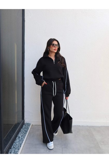Shardonlu Half-Zipper Suit with Piping