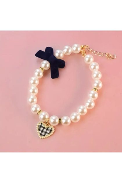 Bowknot Heart Pearl Decorated Cat Dog Collar Necklace Animal Accessories Luxury Pet Leash