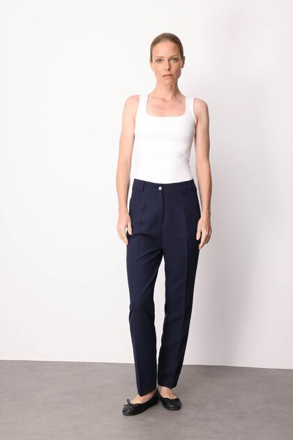Women's Double Bridge Fillet Pocket Fabric Trousers Navy Blue