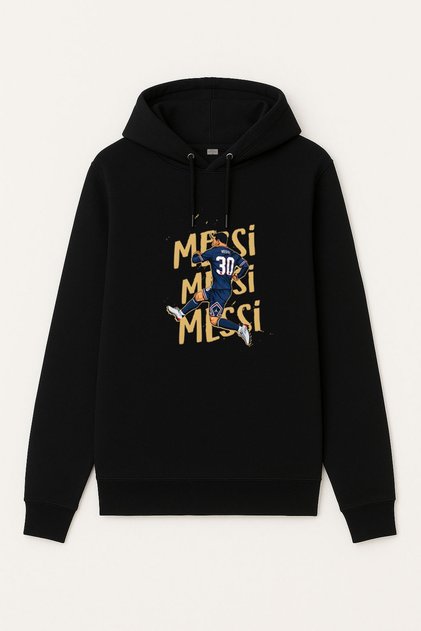 Football Player Lionel Messi Printed Boys' Black Hooded Sweatshirt Hoodie