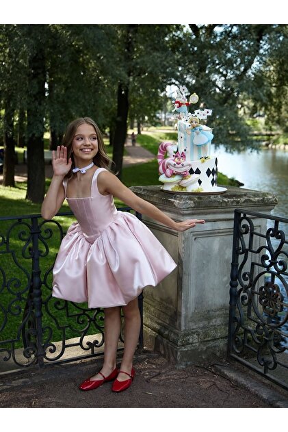 FLZ ANAL Girls' Evening Dress Pink Satin Puffy Princess Party Birthday  Graduation- Trendyol