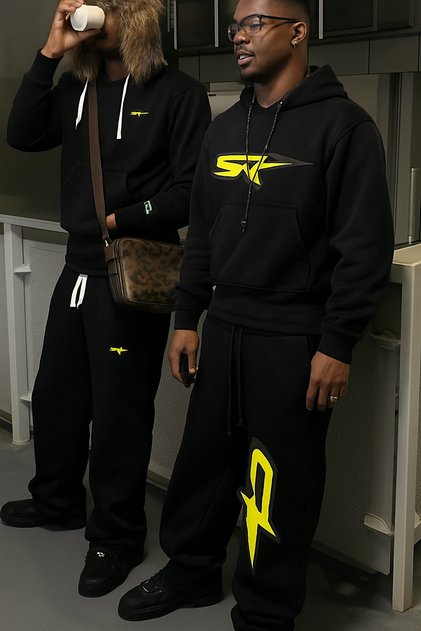 Unisex 3 Thread Kangaroo Pocket Hooded Sweatshirt Set Colorful Logo Printed Casual Style