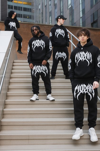Unisex 3 Thread Hooded Kangaroo Pocket Tracksuit Set with Front Sleeve and Pant Pattern Printed