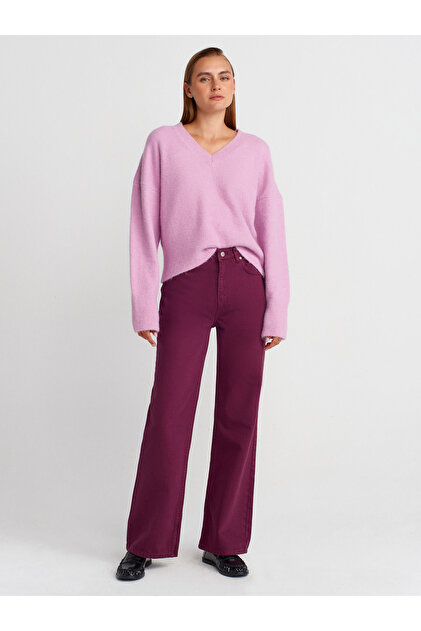 72050 %100 Pamuk Parçaboya Wide Leg Denim Pantolon