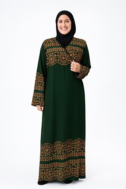 Geometric Patterned Double Breasted Prayer Dress – Side Tie, Comfortable Fit Size 36–46