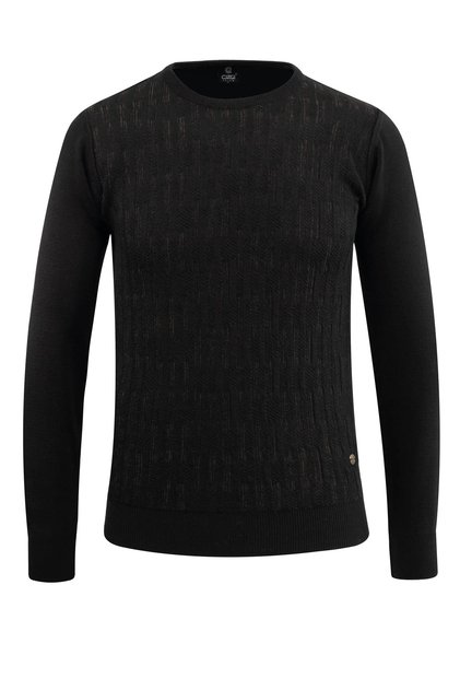 Men's Crew Neck Black Sweater Patterned Steel Knit Classic Fit - 5202C