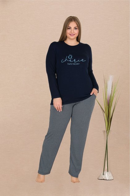 Plus Size Navy Blue Viscose Loungewear & Pajama Set – Comfortable and Stylish