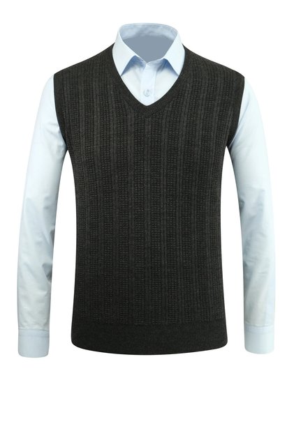 Men's V-Neck Dark Gray Sweater Patterned Steel Knit Classic Fit - 5209H