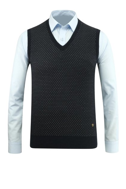 Men's V-Neck Navy Blue Sweater Patterned Steel Knit Regular Fit - 5201H