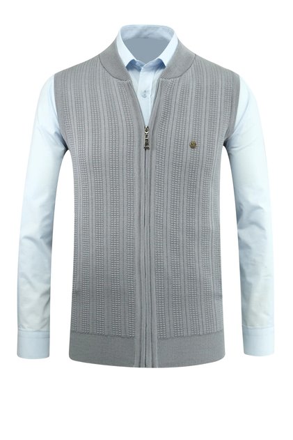 Men's Zippered Knitwear Gray Vest Steel Knit Patterned Classic Fit with Pockets - 5209J