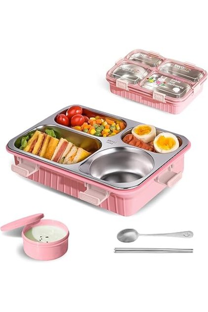 Stainless Steel Bento Lunch Box for Kids,28.7oz 4-Compartment Cute Bento Box Kids Snack Containers w