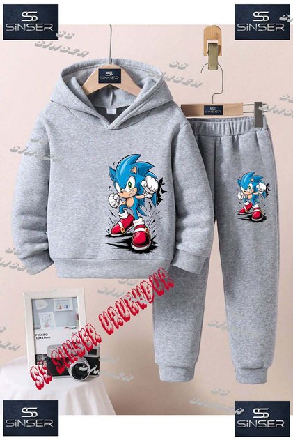 Children's Unisex Hooded Tracksuit Set with the Print of "Sonic Fist Breaks Things".