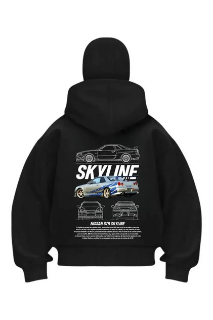 Black Skyline Printed Balaclava Unisex Sweatshirt Cardigan