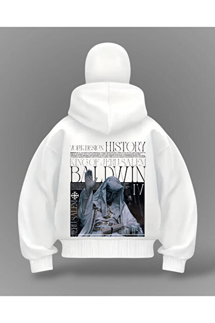 Gofeel Beyaz Baldwin Leo Baskılı Kar Maskeli Oversize Sweatshirt